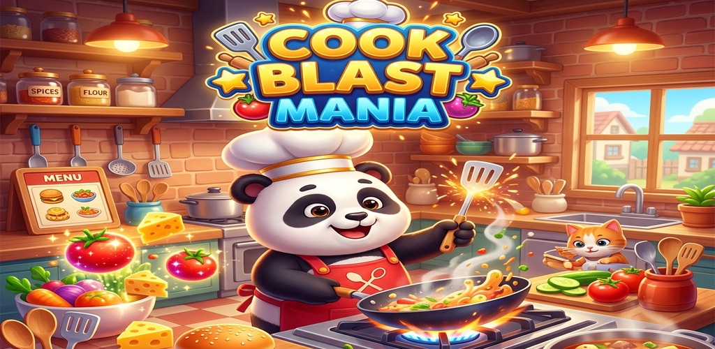 Cook Blast Mania oyununun renkli mutfak dünyası